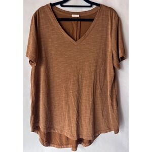 MOD REF Women's Brown V Neck‎ Short Sleeve Basic Casual T Shirt Top Size L